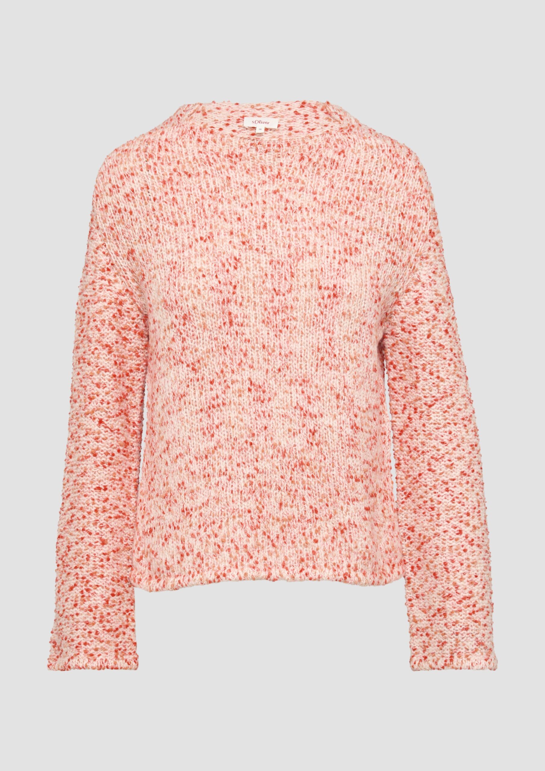 Melierter Strickpullover mit weiten Ärmeln