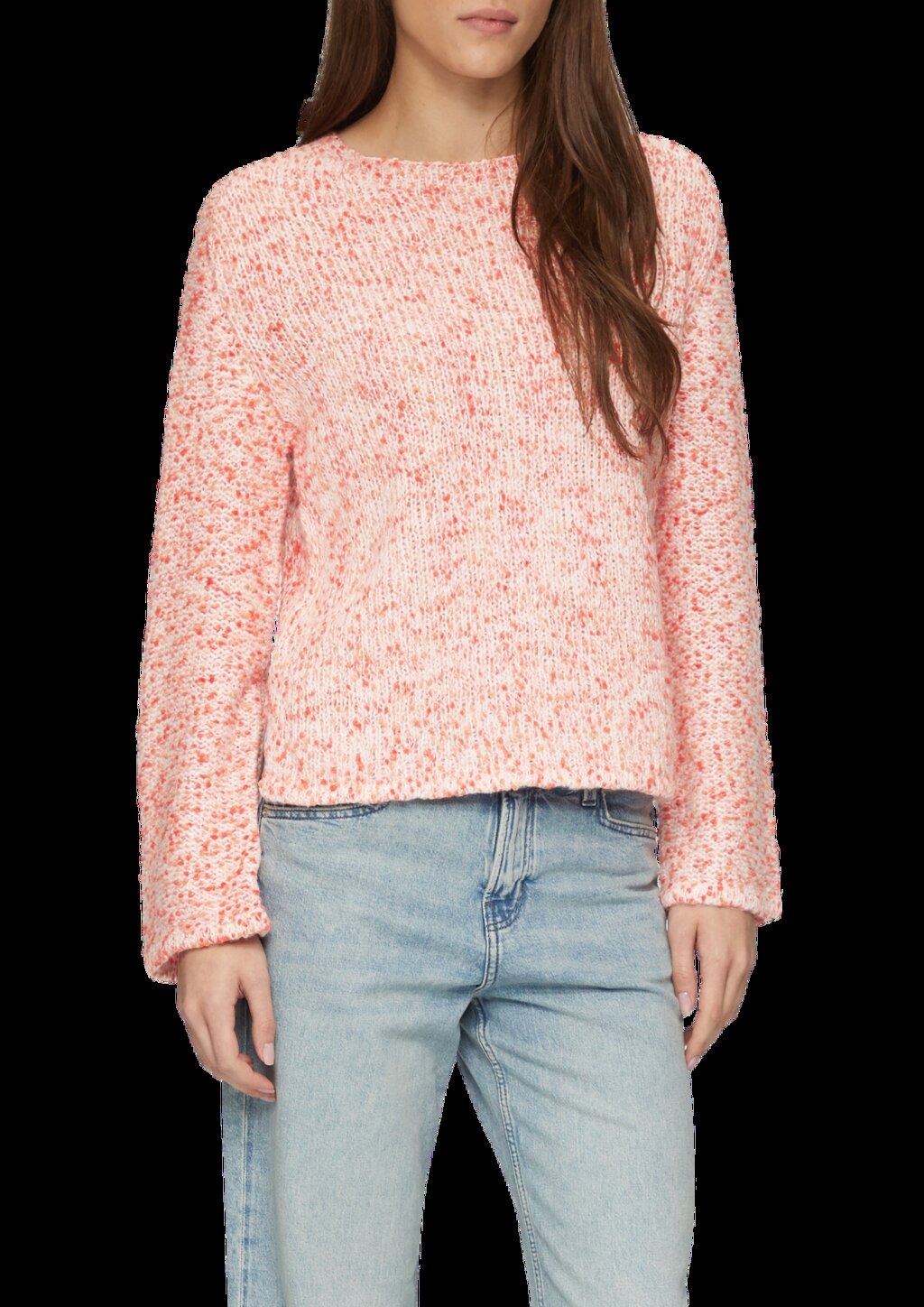 Melierter Strickpullover mit weiten Ärmeln