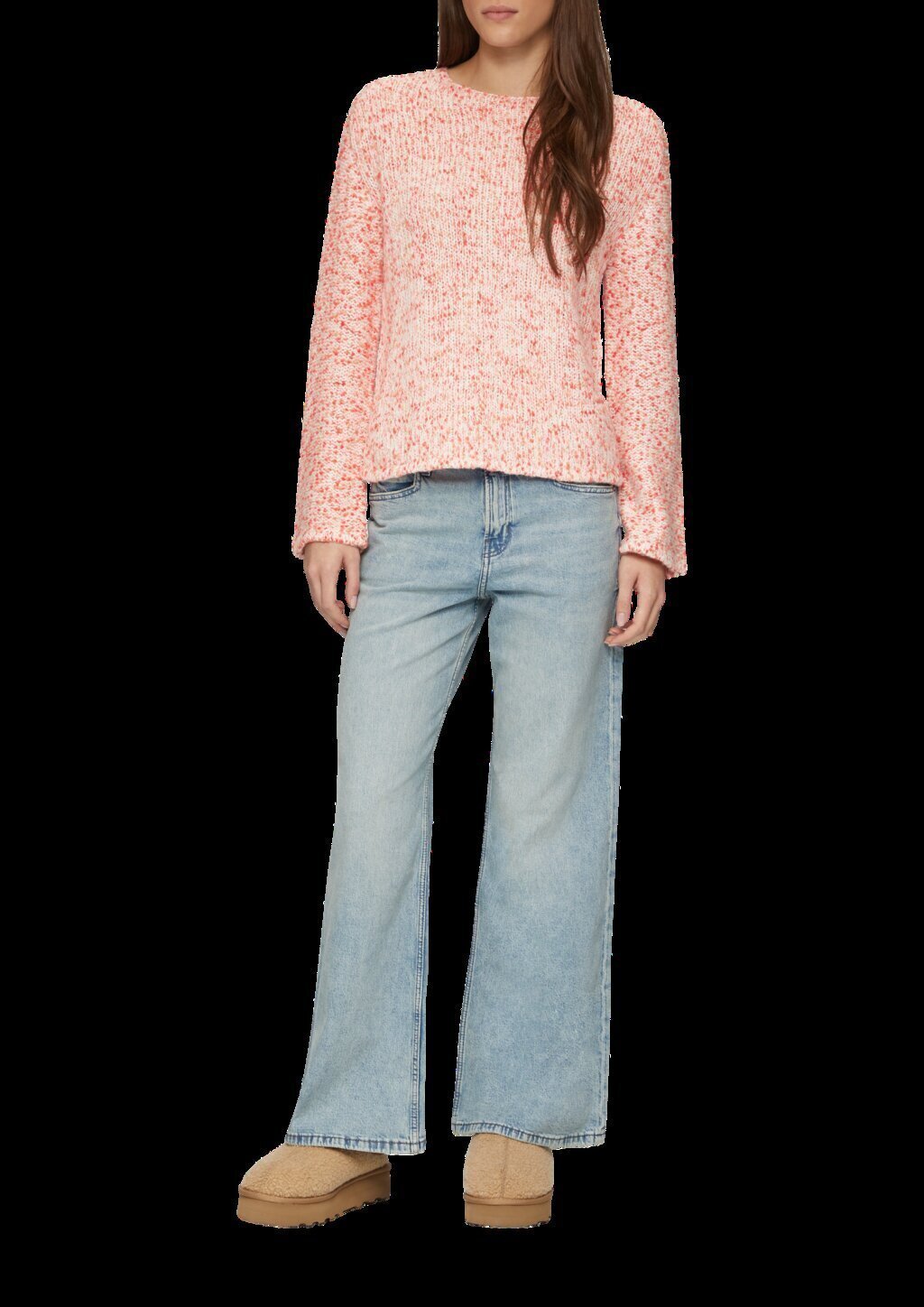 Melierter Strickpullover mit weiten Ärmeln