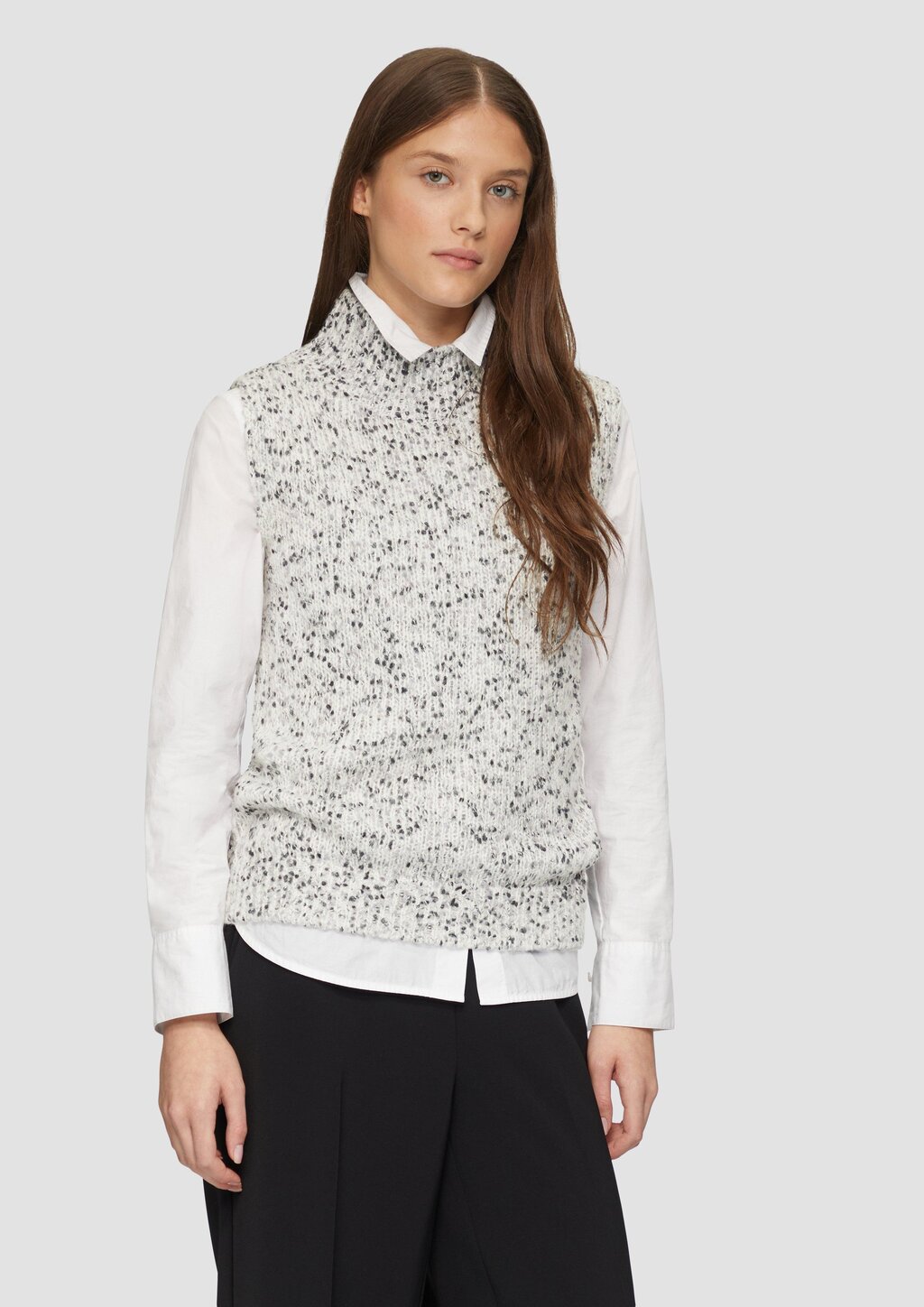 Melierter Pullunder mit Stehkragen