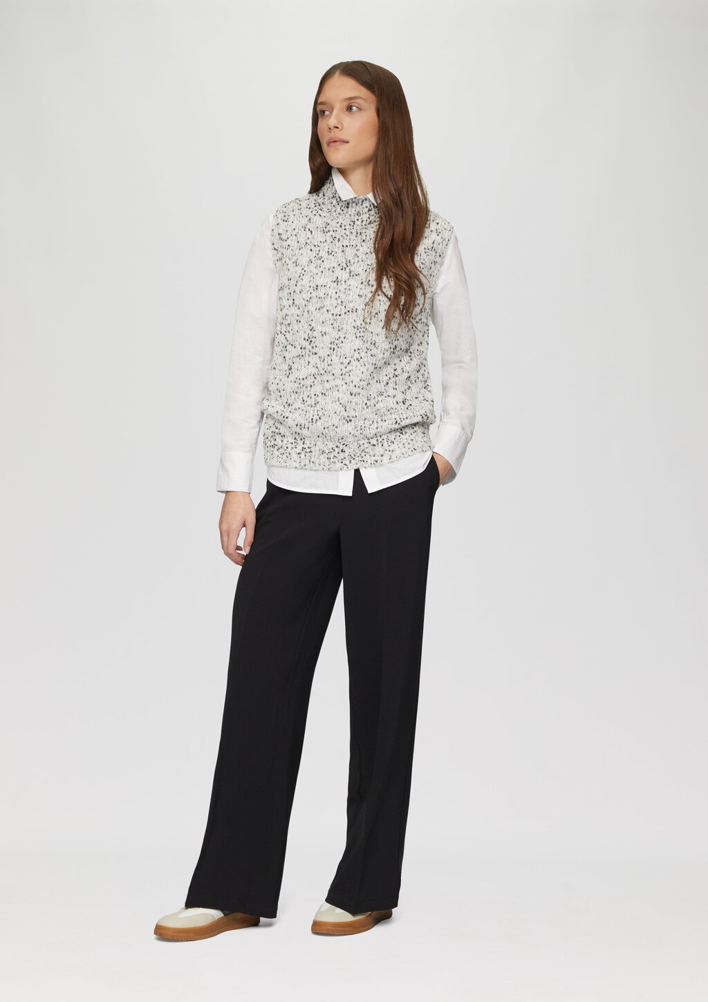 Melierter Pullunder mit Stehkragen