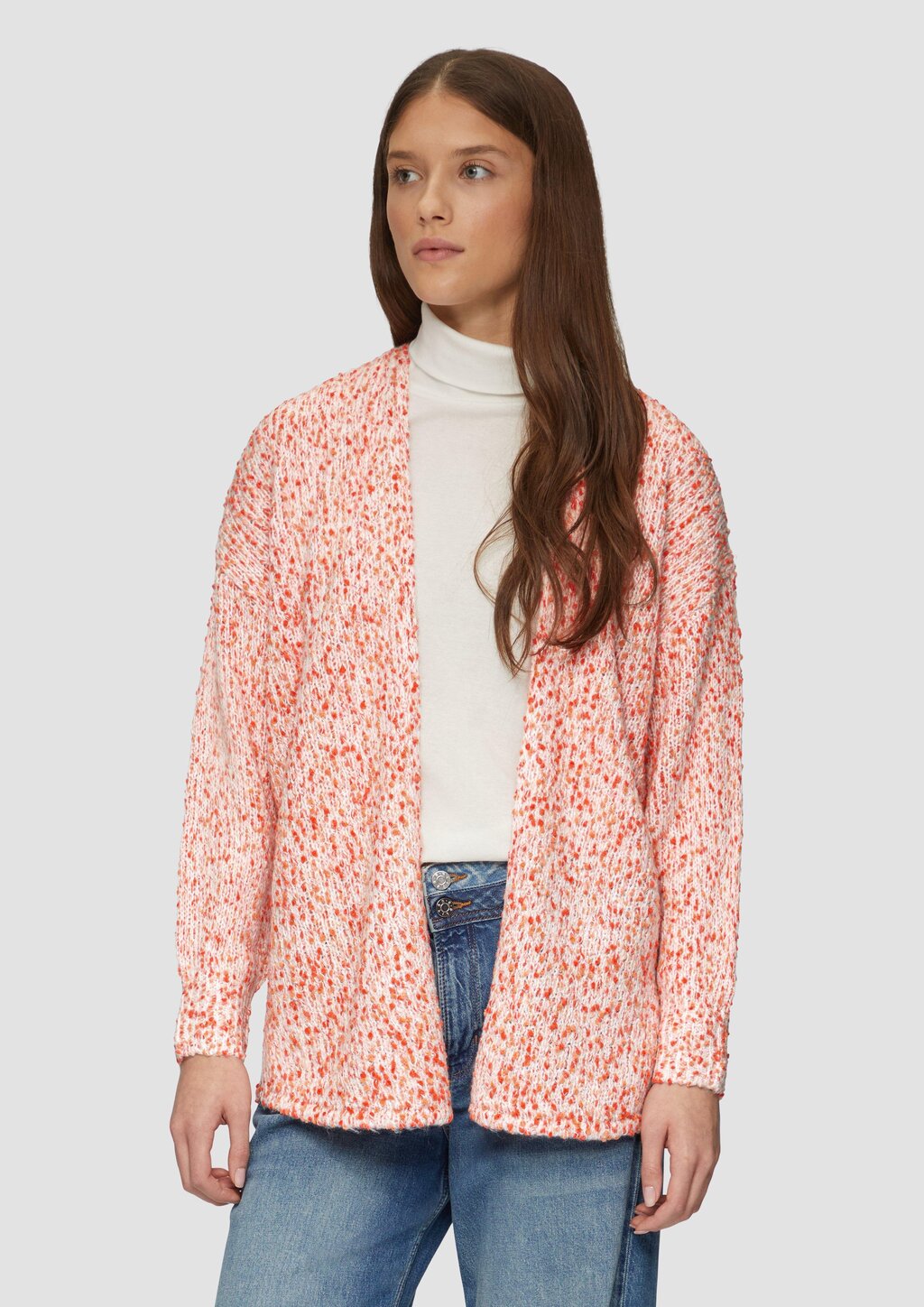 Melierter Cardigan mit weiten Ärmeln im Relaxed Fit