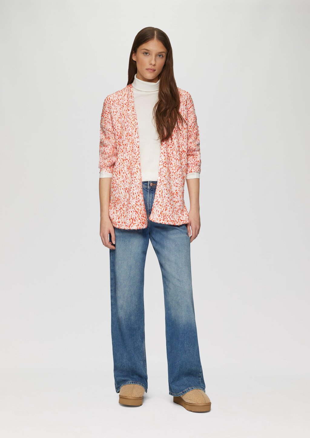 Melierter Cardigan mit weiten Ärmeln im Relaxed Fit