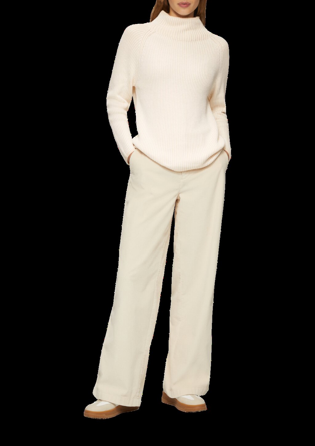 Zweifarbiger Strickpullover mit Stehkragen