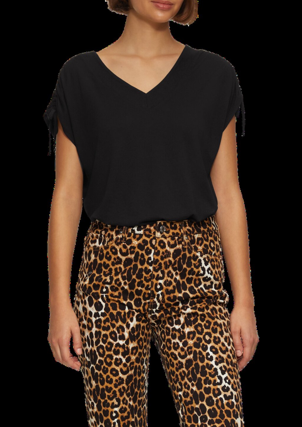 V-Neck Shirt mit Raffung an den Schultern