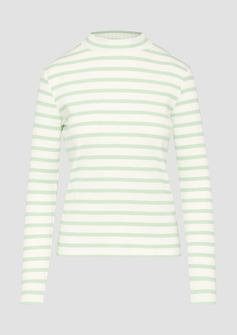 Langarmshirt mit Rippstruktur und Stehkragen