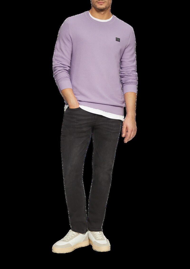 Strukturierter Strickpullover mit Logo-Patch