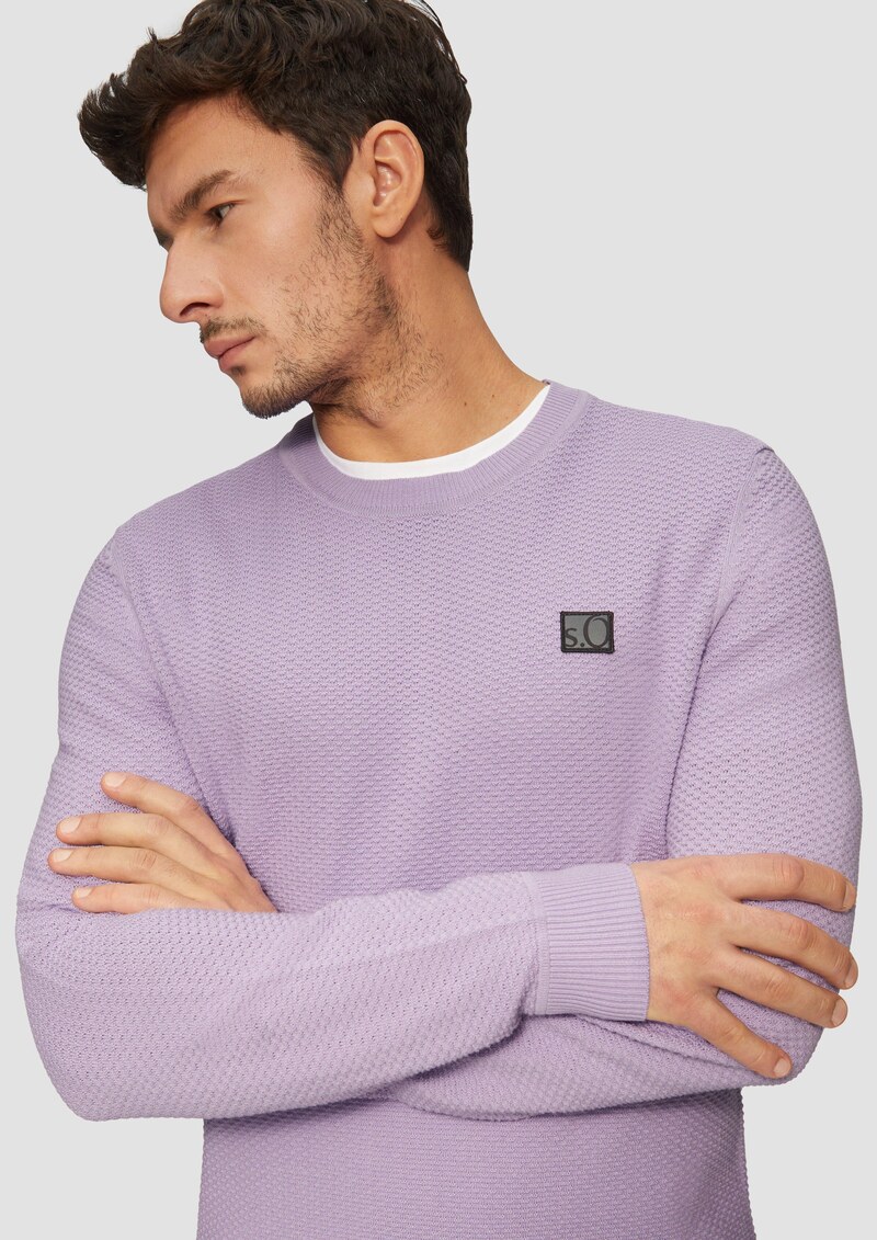 Strukturierter Strickpullover mit Logo-Patch