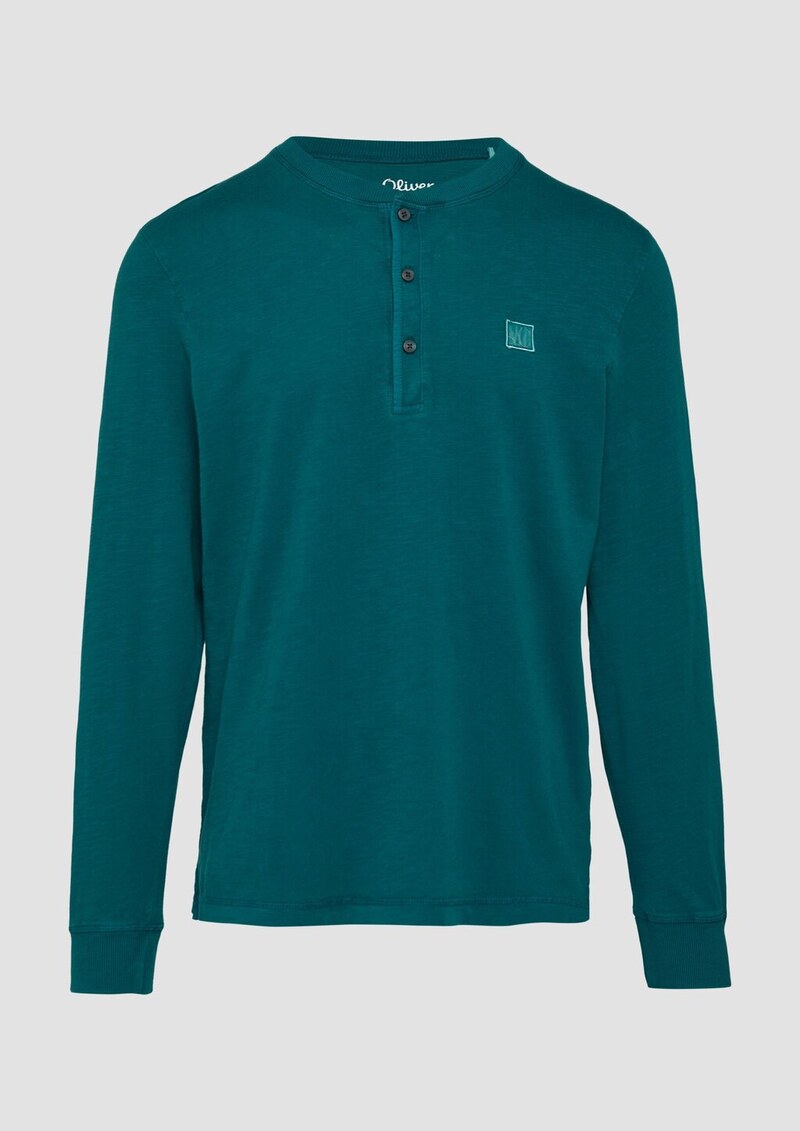 Langarmshirt mit Henley-Ausschnitt und Garment Dye