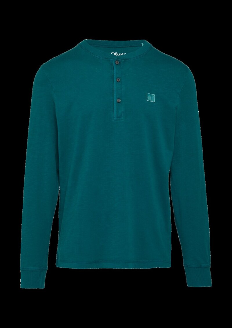 Langarmshirt mit Henley-Ausschnitt und Garment Dye
