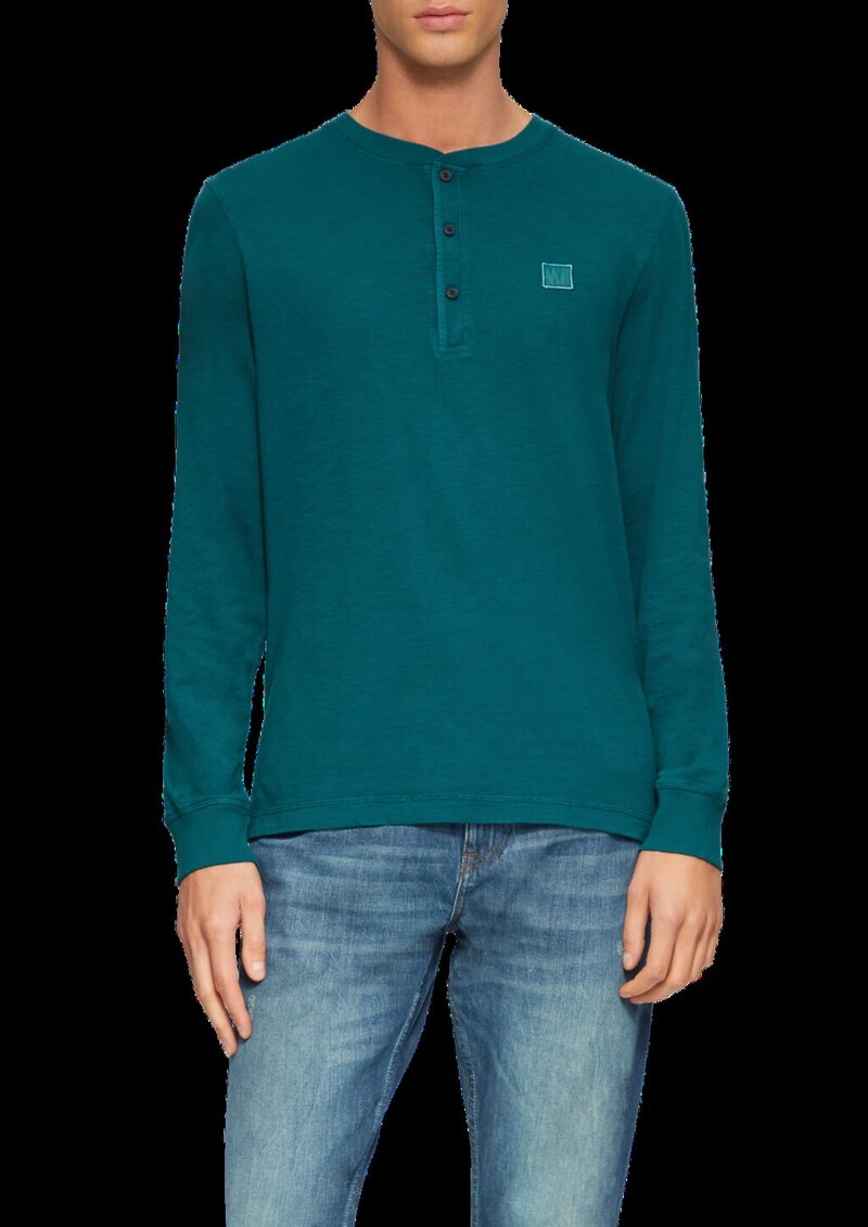 Langarmshirt mit Henley-Ausschnitt und Garment Dye