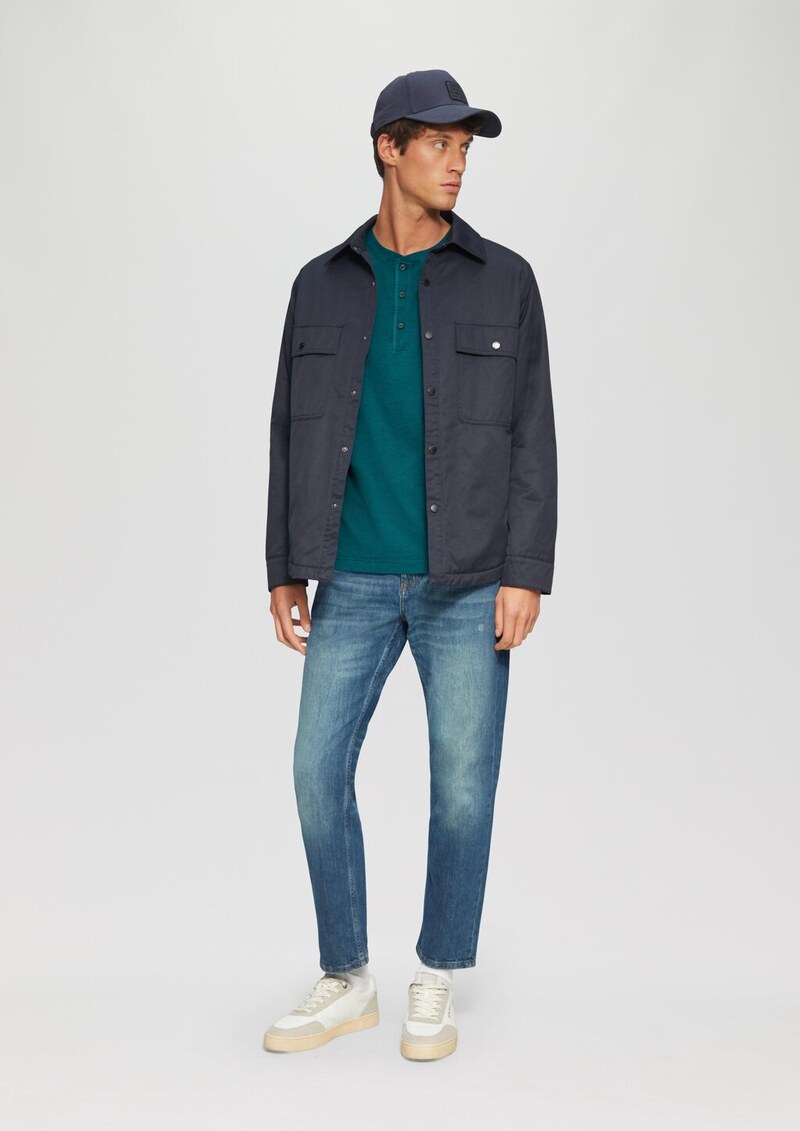 Langarmshirt mit Henley-Ausschnitt und Garment Dye