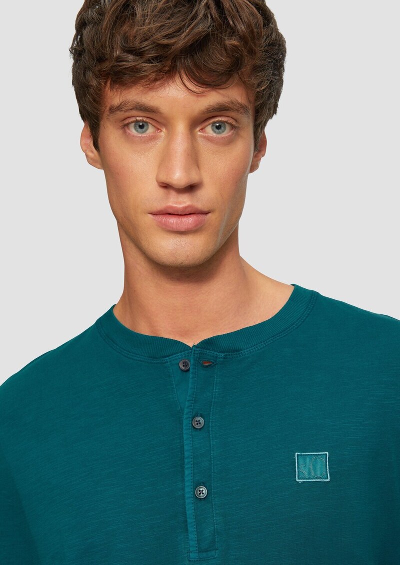 Langarmshirt mit Henley-Ausschnitt und Garment Dye