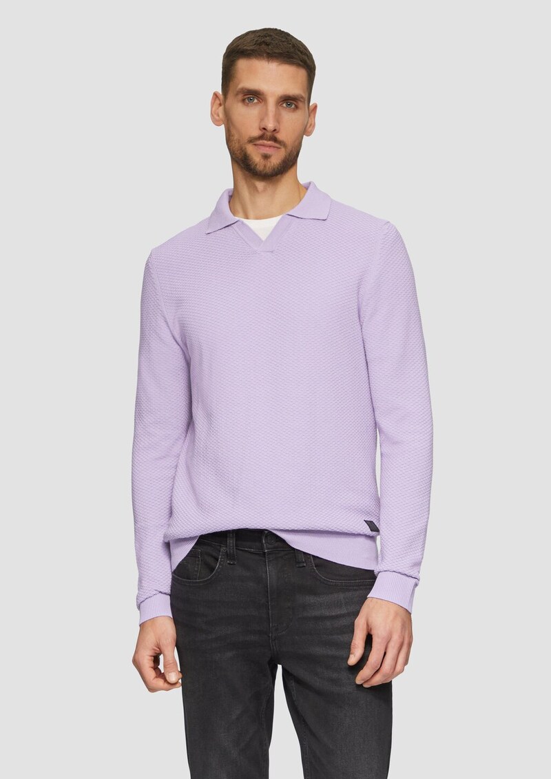 Strukturierter Strickpullover mit Polokragen