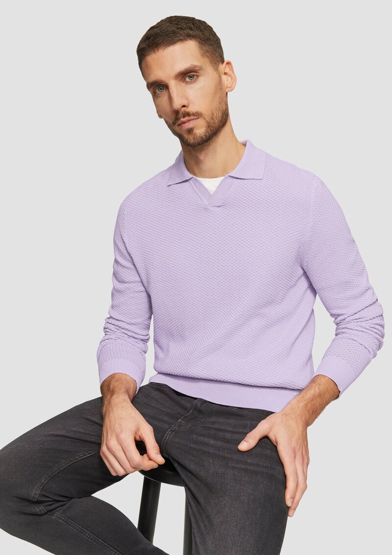 Strukturierter Strickpullover mit Polokragen