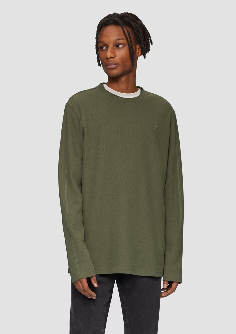 Longsleeve mit Rippstruktur und Logostickerei