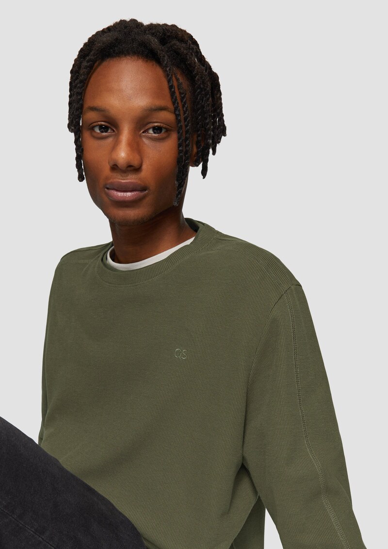 Longsleeve mit Rippstruktur und Logostickerei