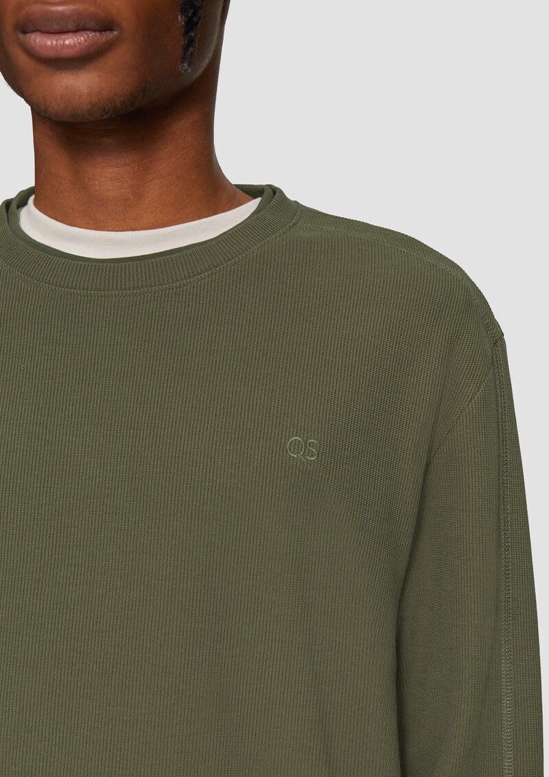 Longsleeve mit Rippstruktur und Logostickerei