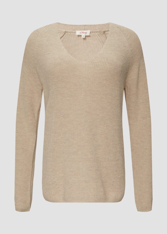 Strickpullover mit V-Ausschnitt aus Baumwollmix