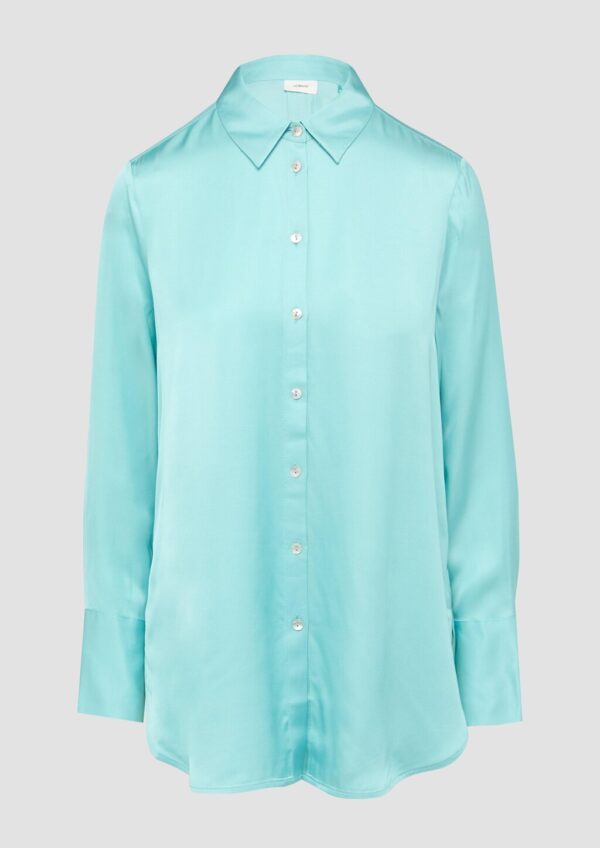 Longbluse aus Viskosesatin mit Perlmuttknöpfen