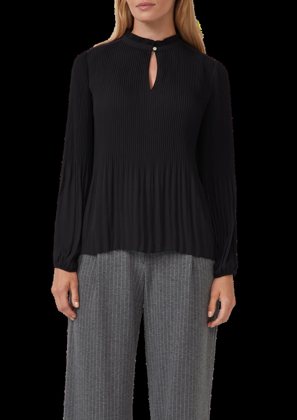 Plissierte Bluse aus Crêpe mit Stehkragen
