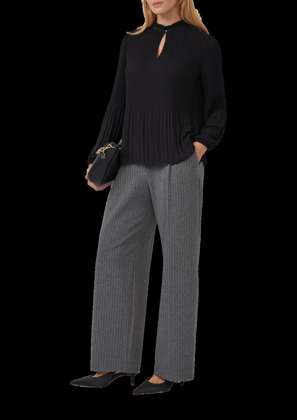 Plissierte Bluse aus Crêpe mit Stehkragen