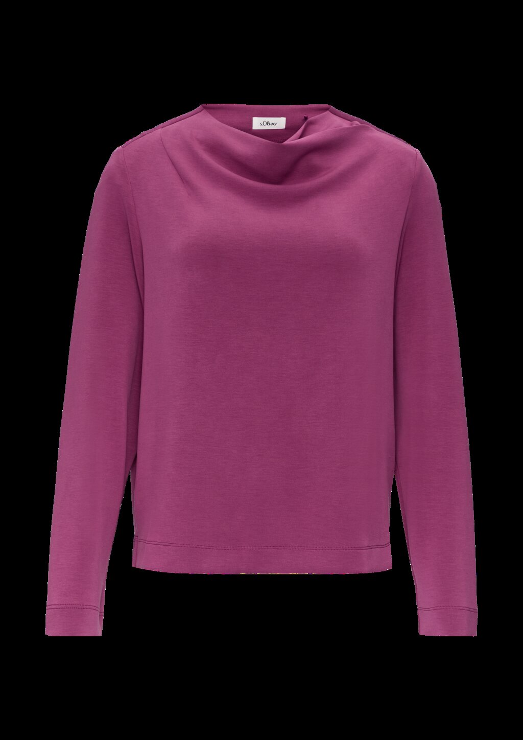 Fließendes Langarmshirt mit Wasserfall-Kragen