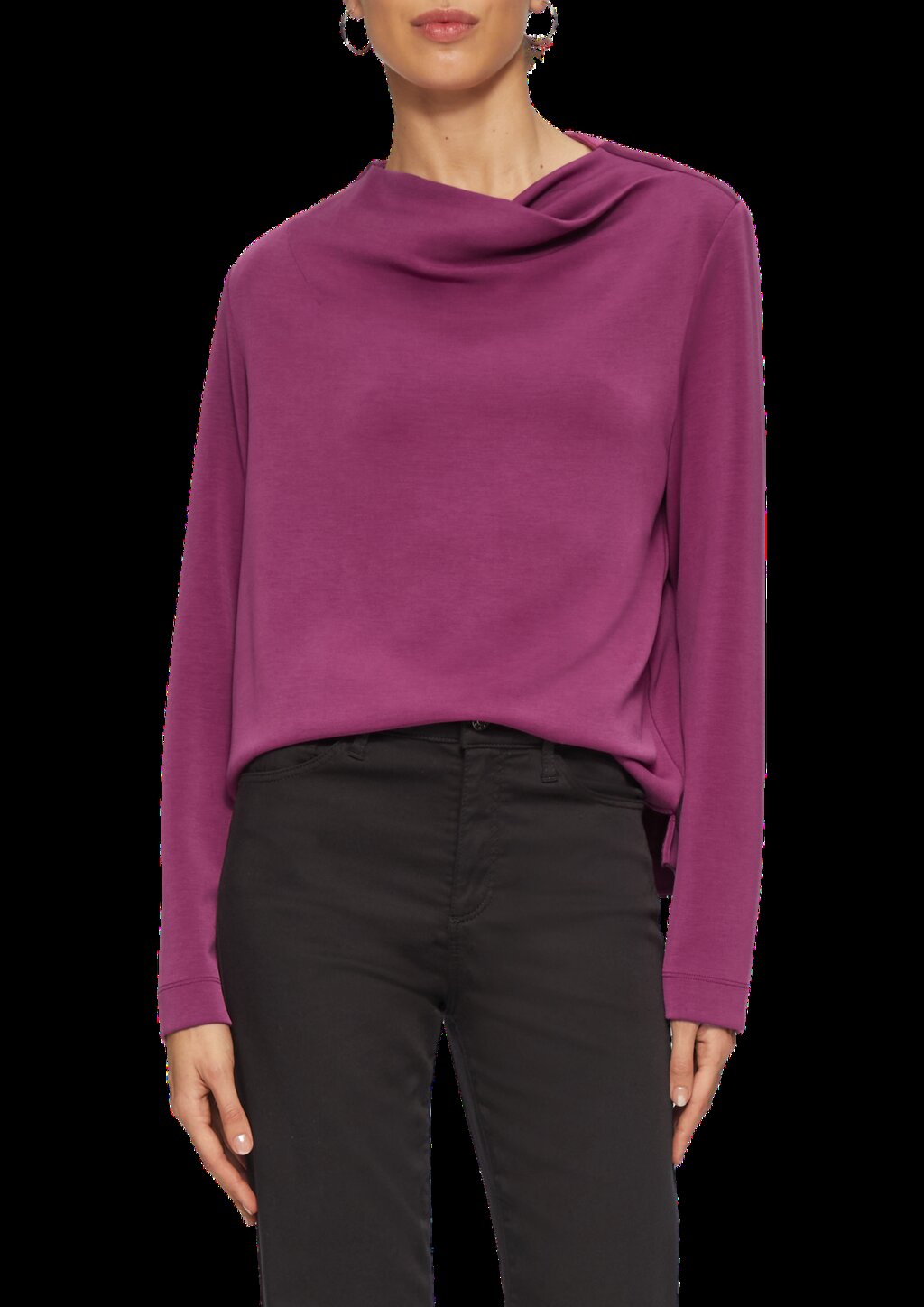 Fließendes Langarmshirt mit Wasserfall-Kragen