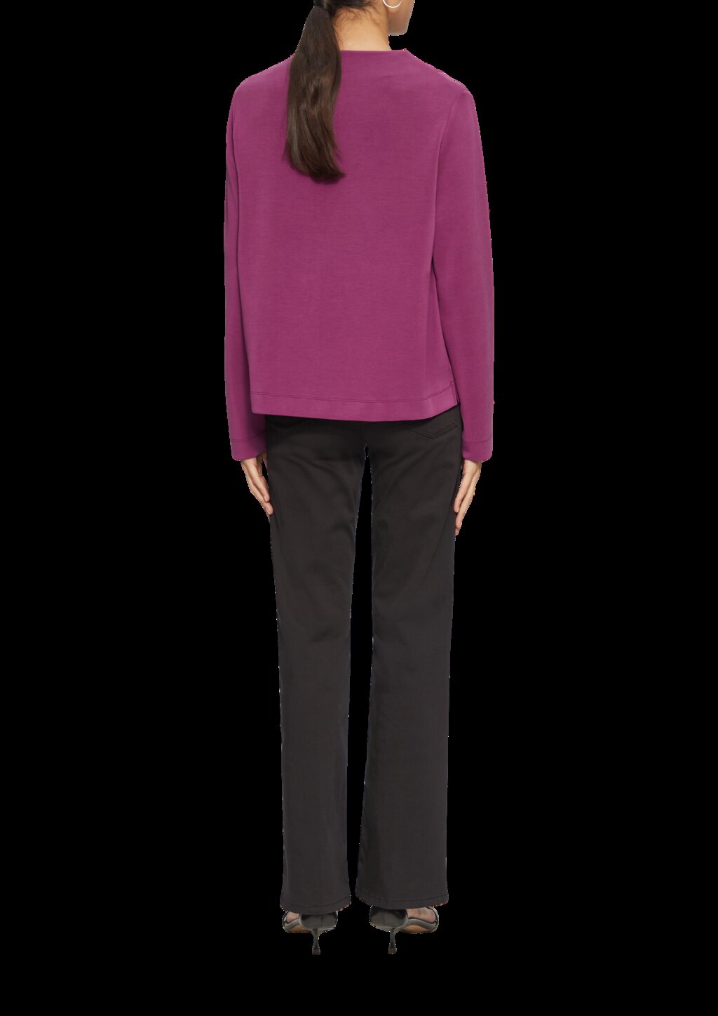 Fließendes Langarmshirt mit Wasserfall-Kragen