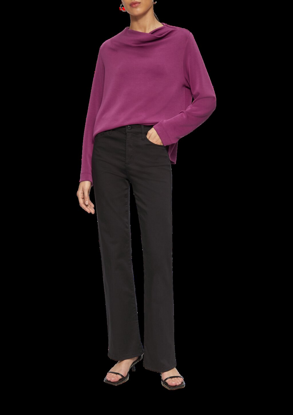 Fließendes Langarmshirt mit Wasserfall-Kragen