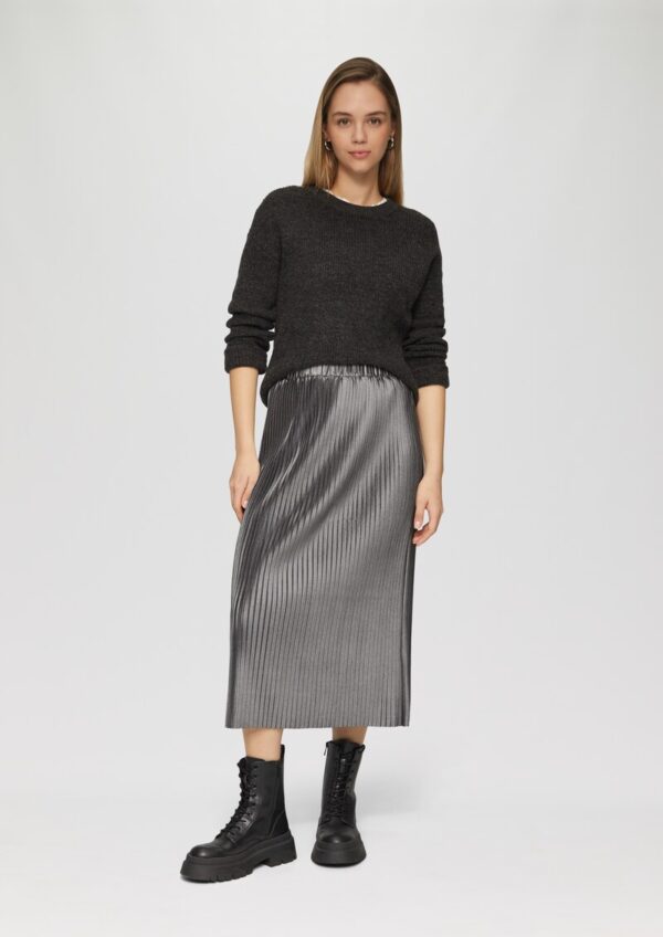 Plisseerock in Midilänge mit Metallic-Effekt