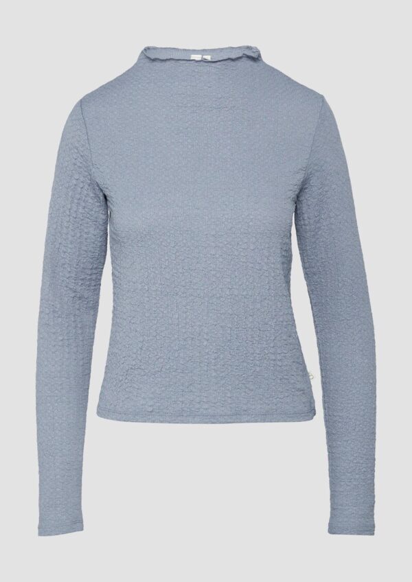 Strukturiertes Longsleeve mit angeschnittenem Stehkragen