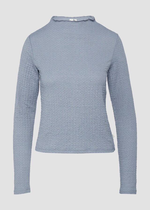 Strukturiertes Longsleeve mit angeschnittenem Stehkragen