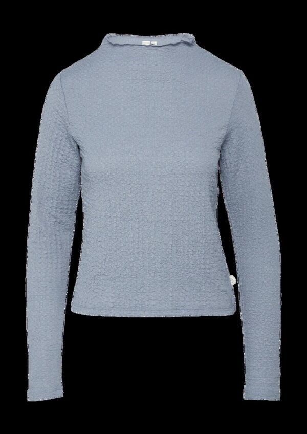 Strukturiertes Longsleeve mit angeschnittenem Stehkragen