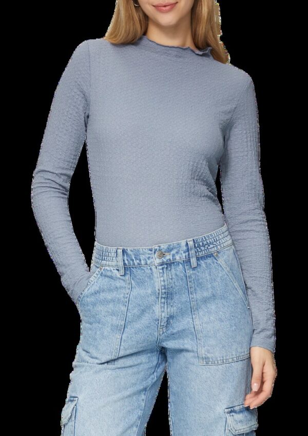 Strukturiertes Longsleeve mit angeschnittenem Stehkragen