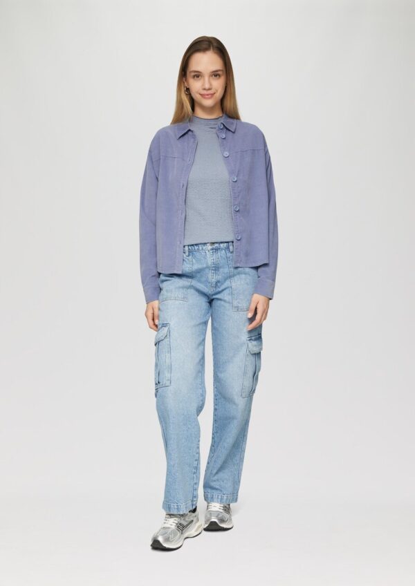 Strukturiertes Longsleeve mit angeschnittenem Stehkragen