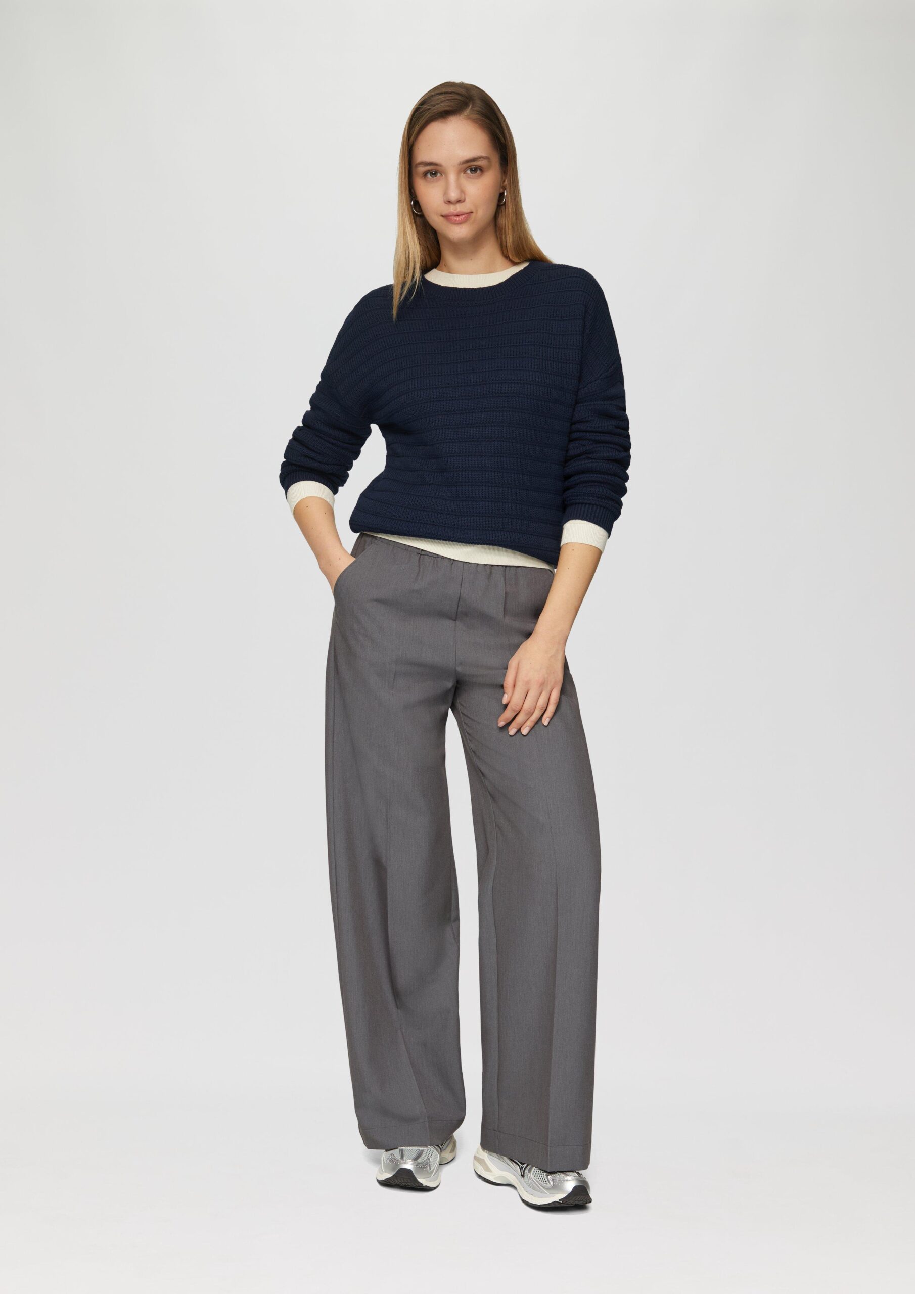 Baumwollmix-Pullover mit Strukturmuster