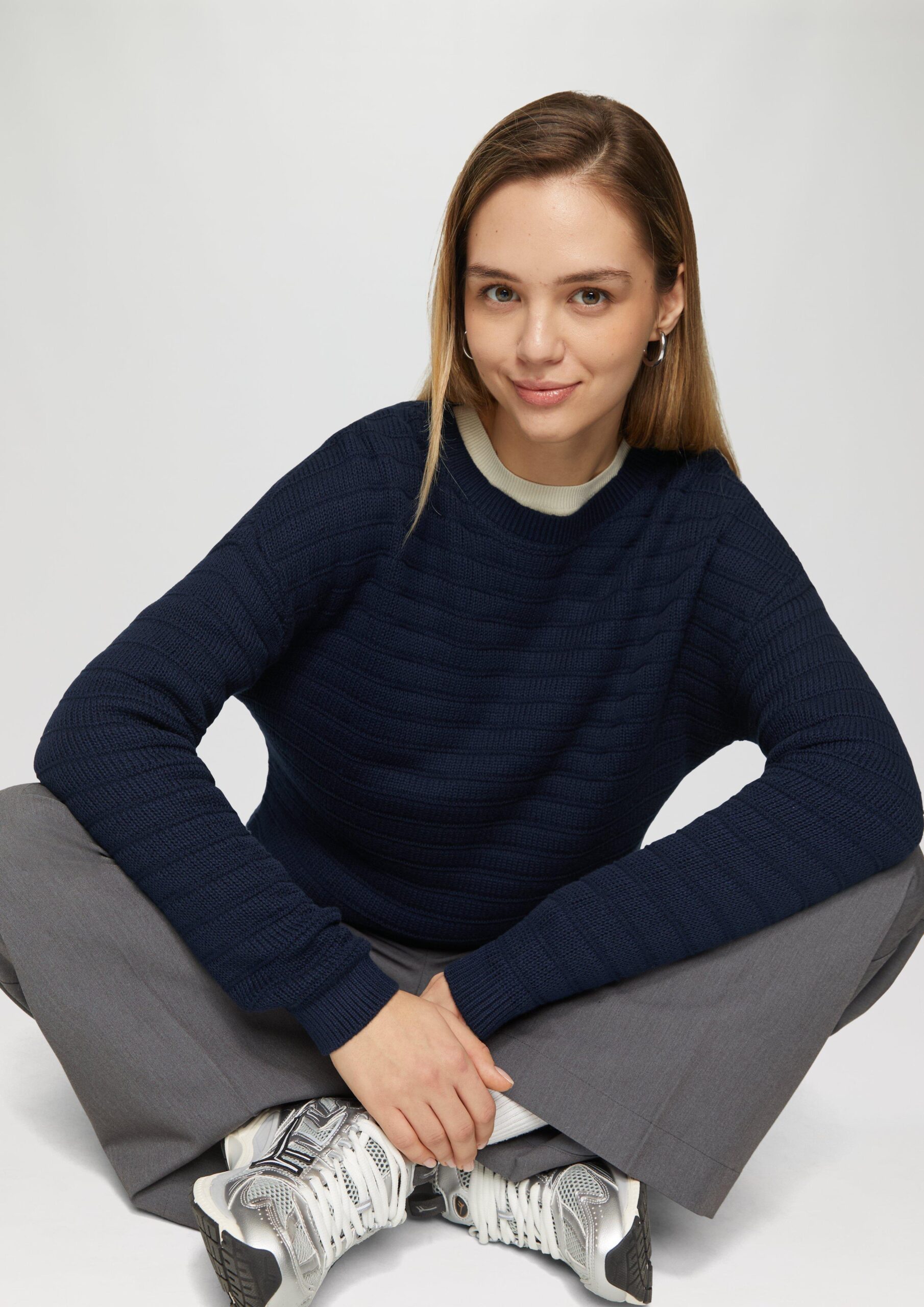 Baumwollmix-Pullover mit Strukturmuster