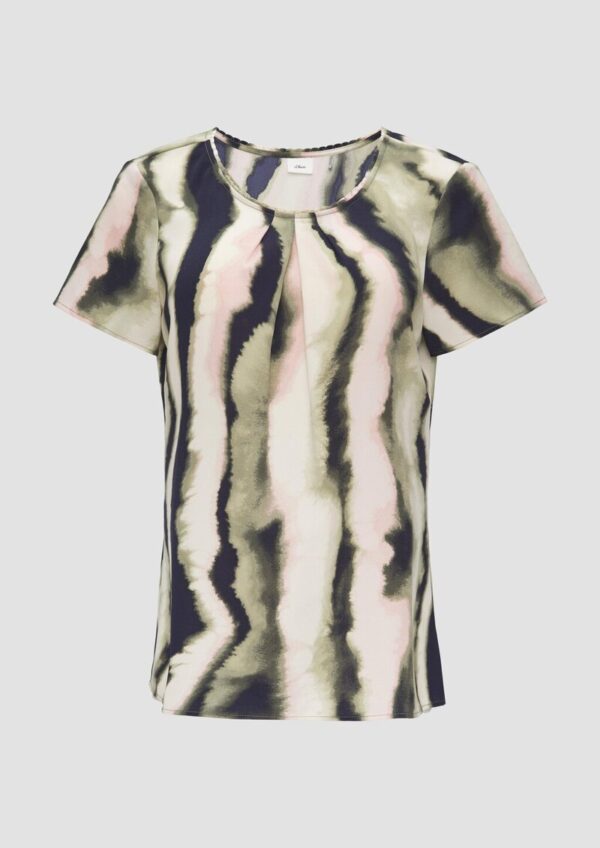 Kurzarmbluse aus Crêpe mit Schmuckkante