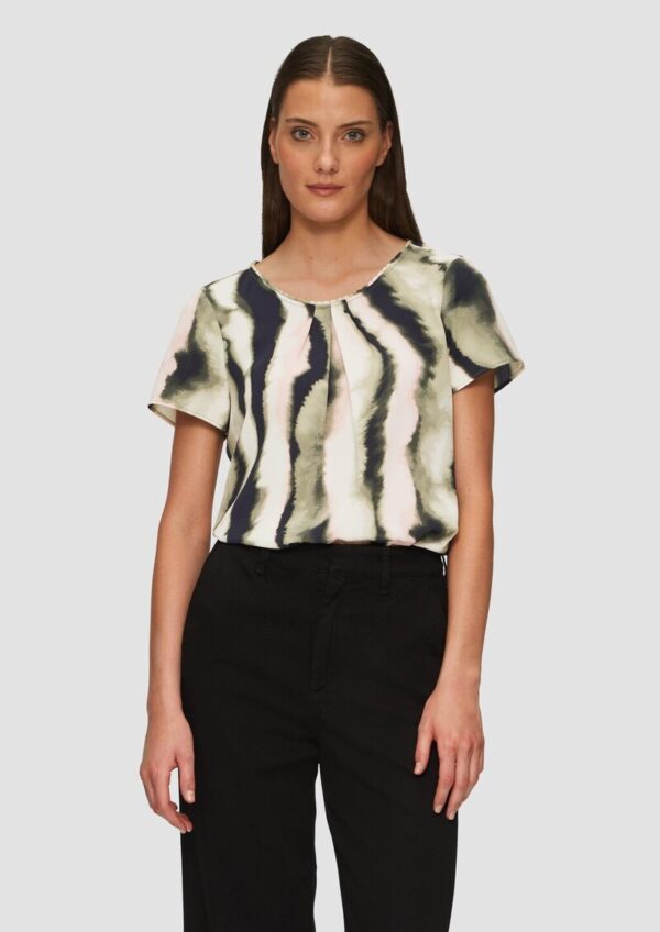 Kurzarmbluse aus Crêpe mit Schmuckkante