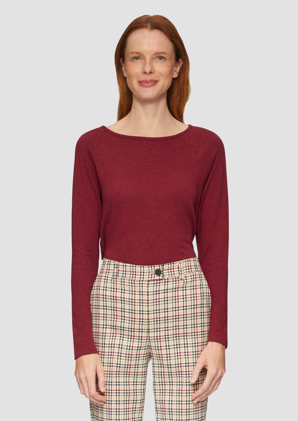 Langarmshirt mit Flammgarnstruktur und Raglanärmeln