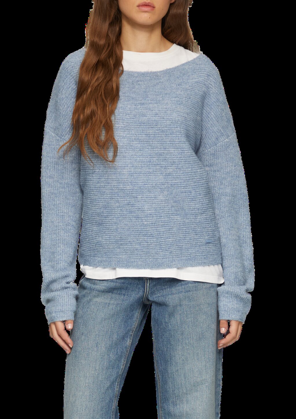 Melierter Pullover mit überschnittener Schulter