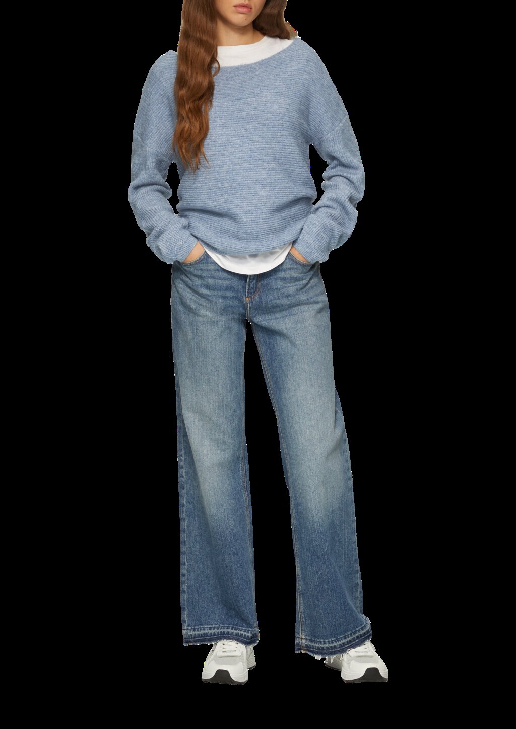 Melierter Pullover mit überschnittener Schulter