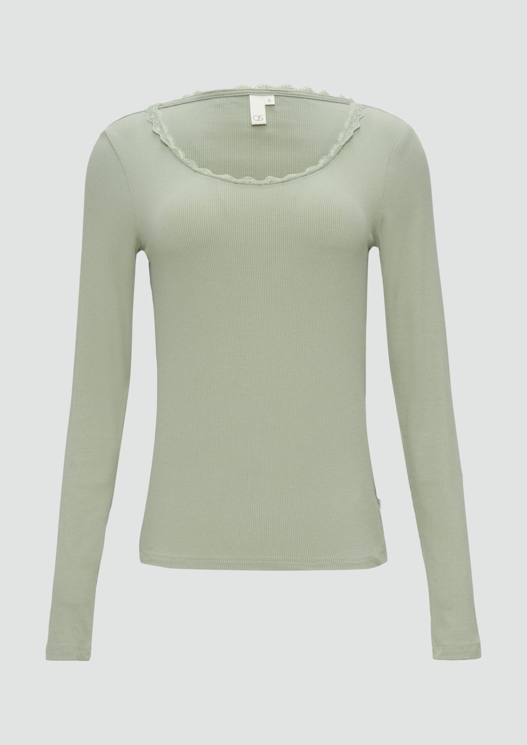 Rippshirt aus Viskosemix mit Spitzendetail