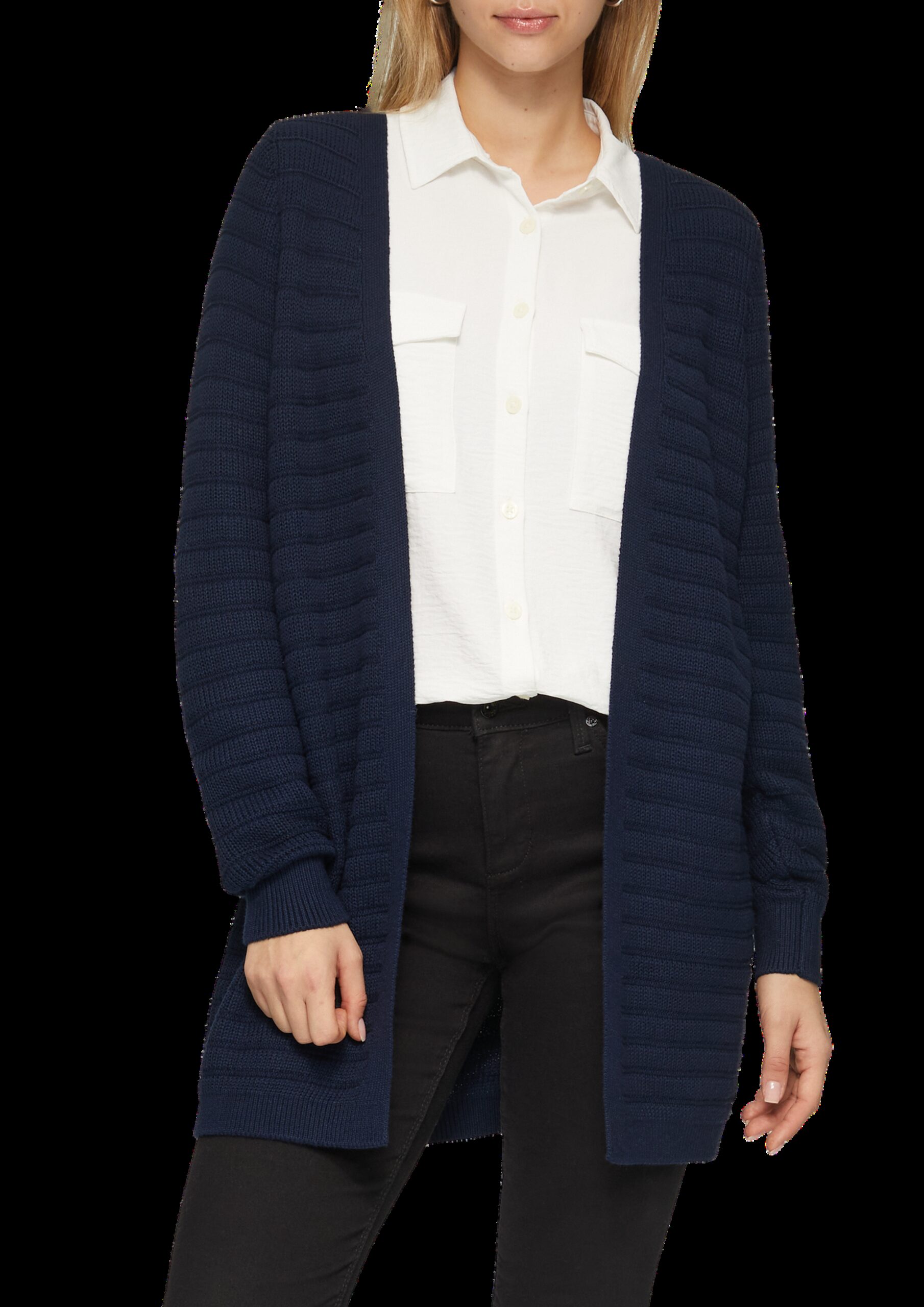 Offener Long-Cardigan mit Strukturmuster