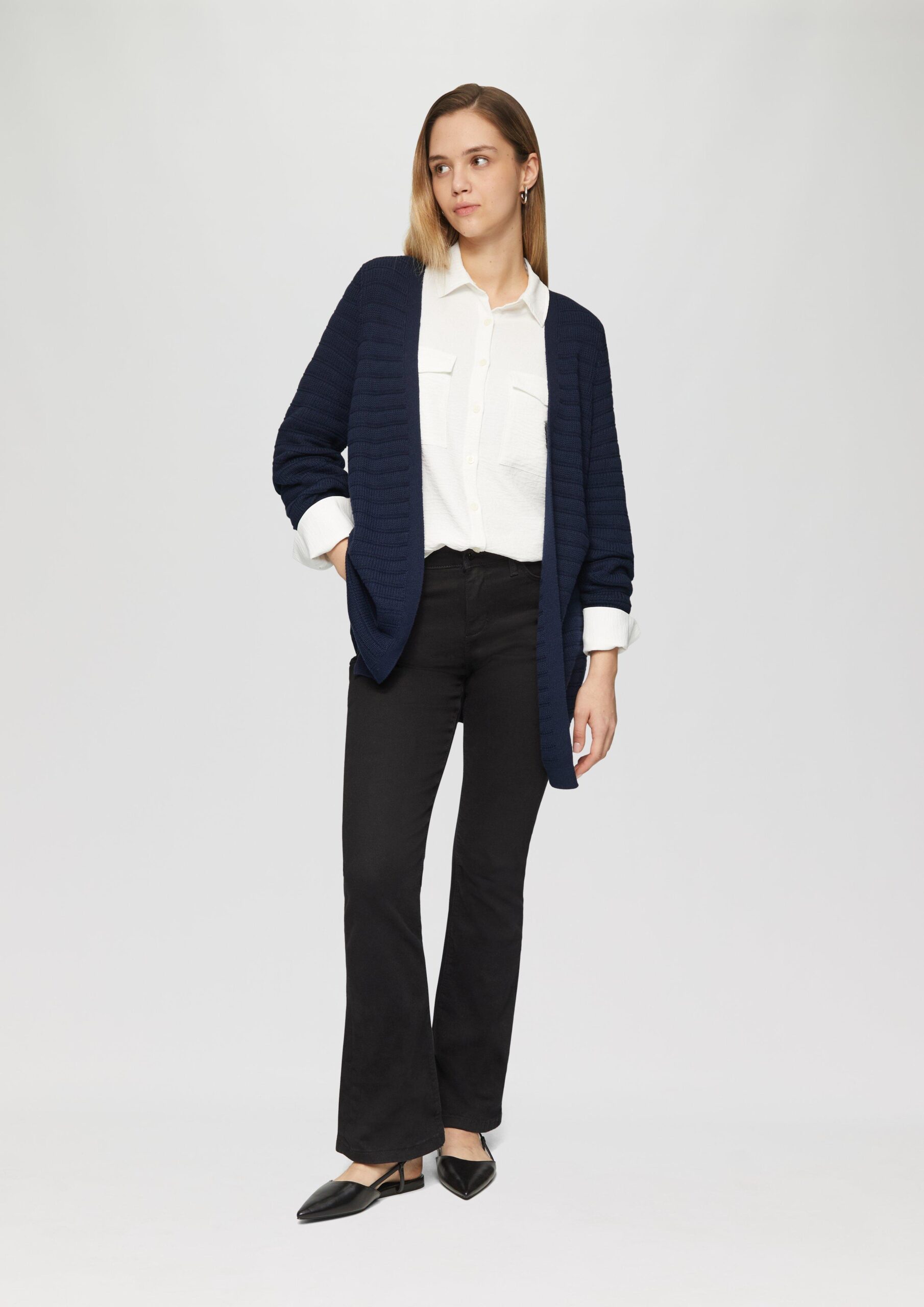 Offener Long-Cardigan mit Strukturmuster