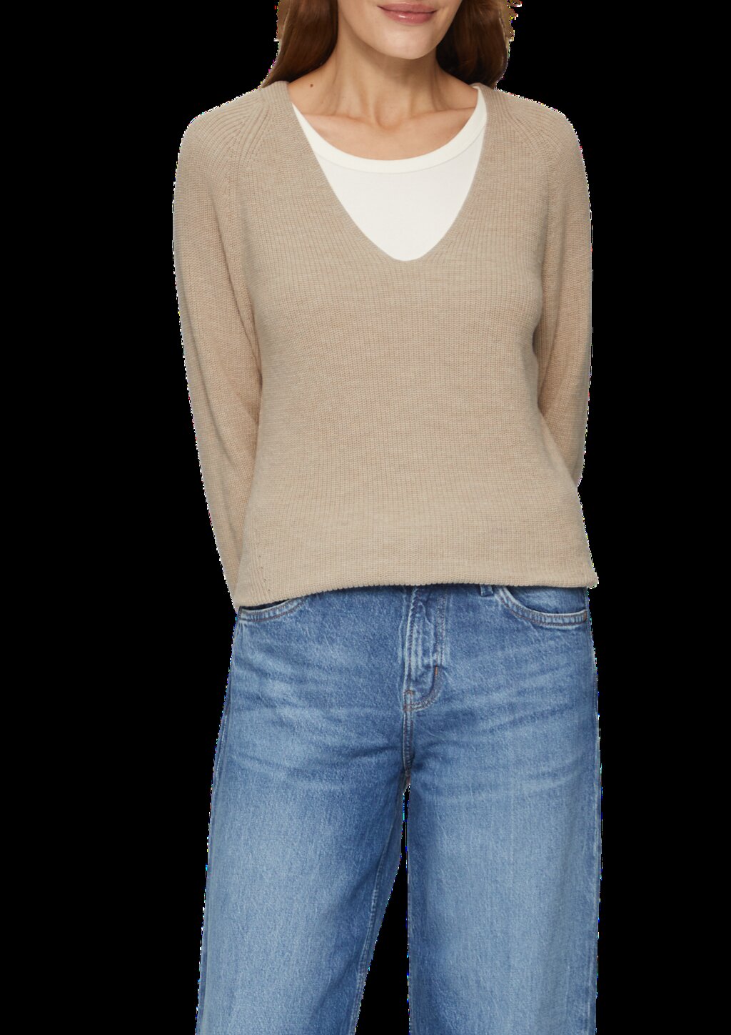 Strickpullover mit V-Ausschnitt aus Baumwollmix