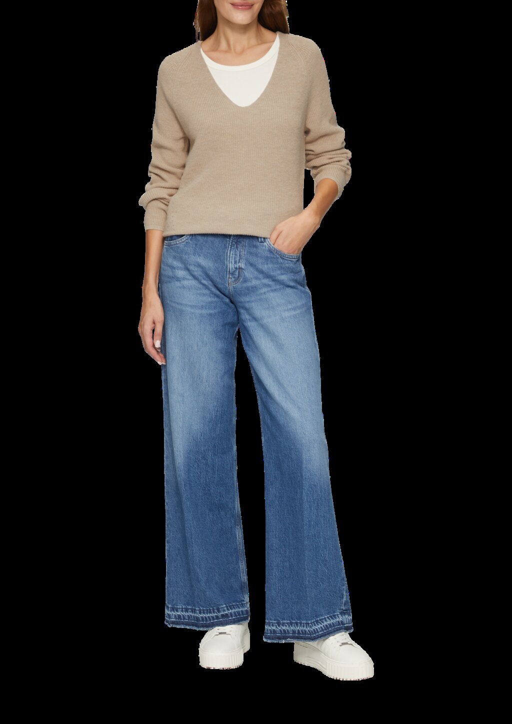 Strickpullover mit V-Ausschnitt aus Baumwollmix