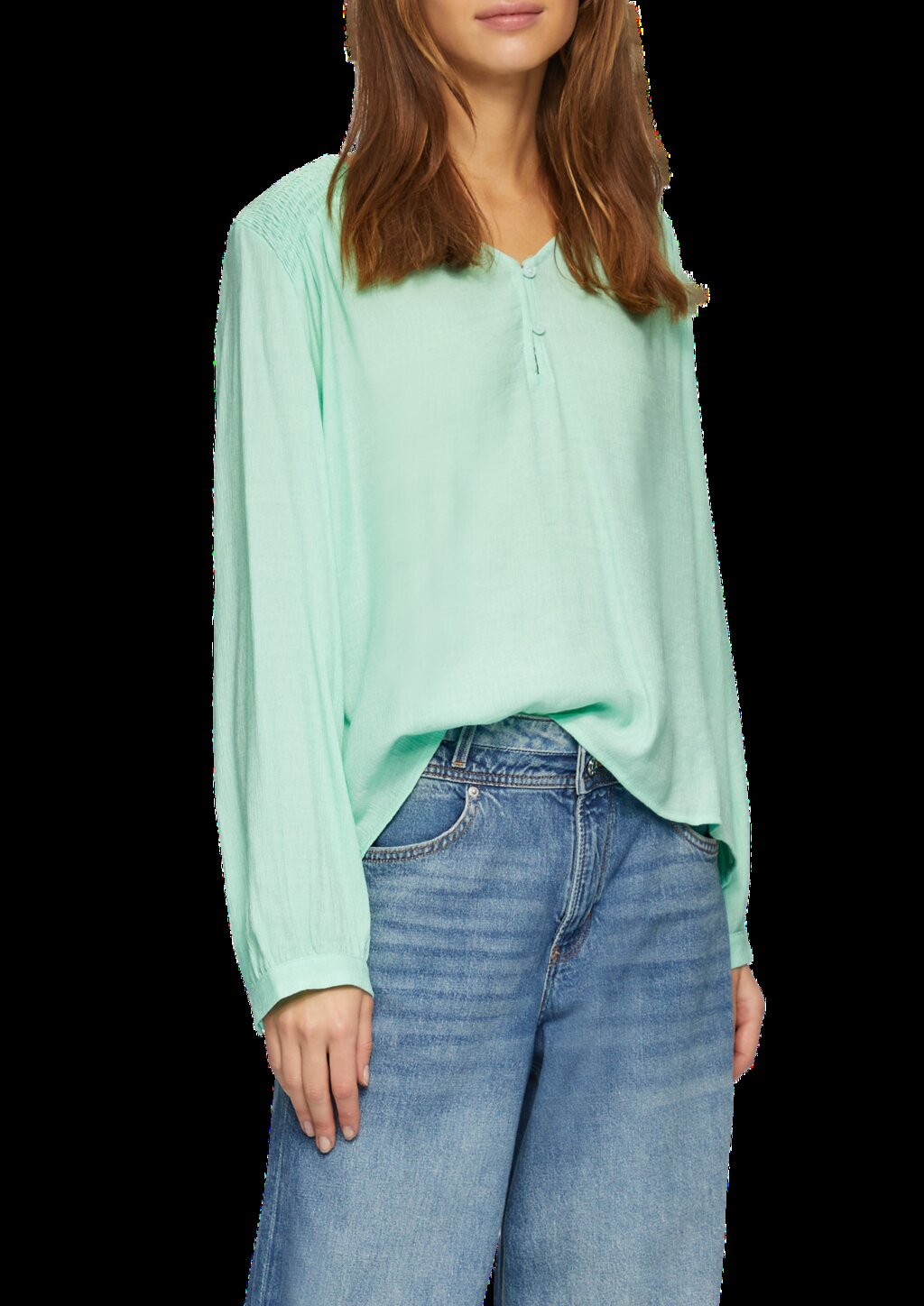 Strukturierte Bluse aus Viskosemix mit Smok-Details