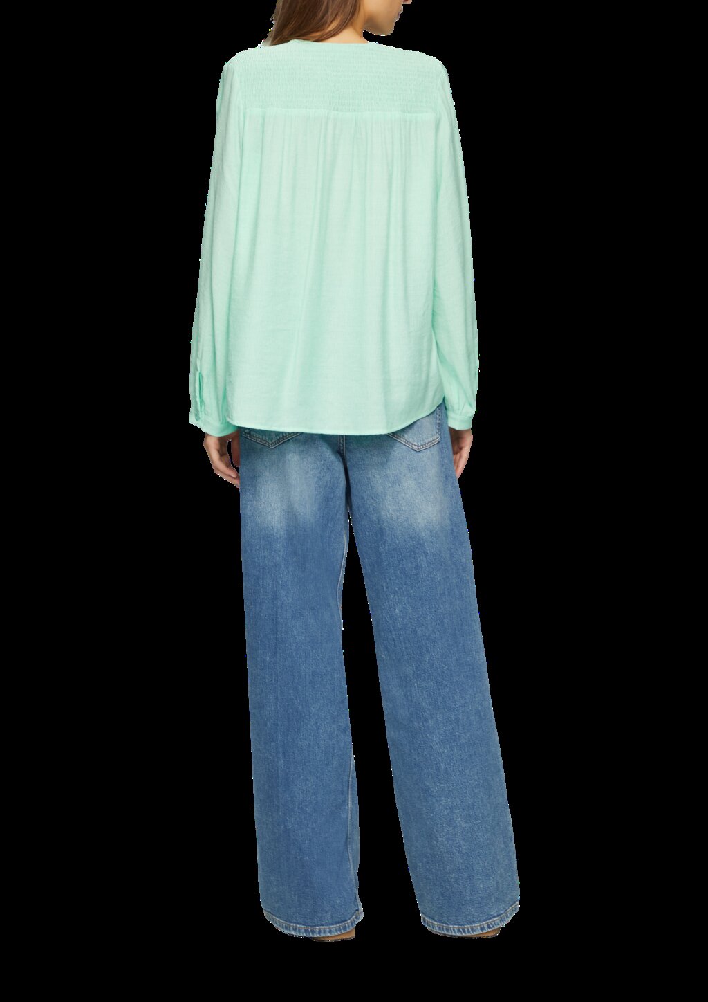 Strukturierte Bluse aus Viskosemix mit Smok-Details